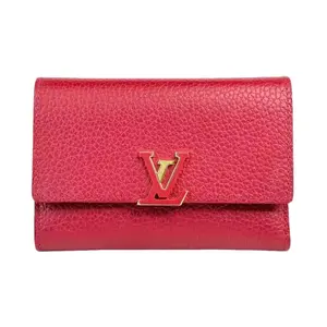 Pre-owned Louis Vuitton Leather Small Leather Goods Red Capucines Compact Wallet