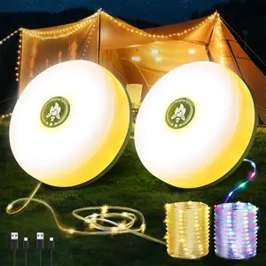 2-Pack Camping String Lights | Rechargeable 4 in 1 Quick Storage 32.8FT Tent Lights with 8 Modes | Hanging Waterproof LED Lamp for Outdoor Patio Garden Party | Christmas Holiday Decor - Camping Gear