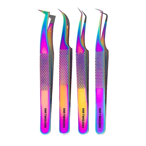 Fiber Tip Lash Tweezers- Pack of 4 Eyelash Extension Tweezers Professional- Lash Tweezers.