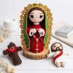 Handmade Crochet Virgin Mary Doll - Our Lady Of Guadalupe Amigurumi Statue With Rosary, Cute Catholic Religious Gift Home Altar Decor Figurine