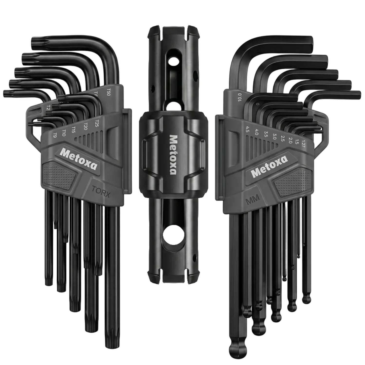 METOXA 24-Piece Black Metric Hex Key & Torx Allen Wrench Set, L-Shaped Hand Tools Kit with T-Handle Adapter for Bike, Home Repair, Multifunctional Wrench, Hex+Torx In One