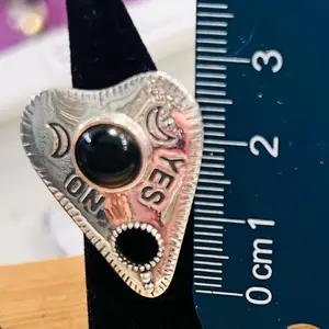 Planchette Ring - Unique Design with Heart Shape and Moon Motif .925 Sterling Silver Ring