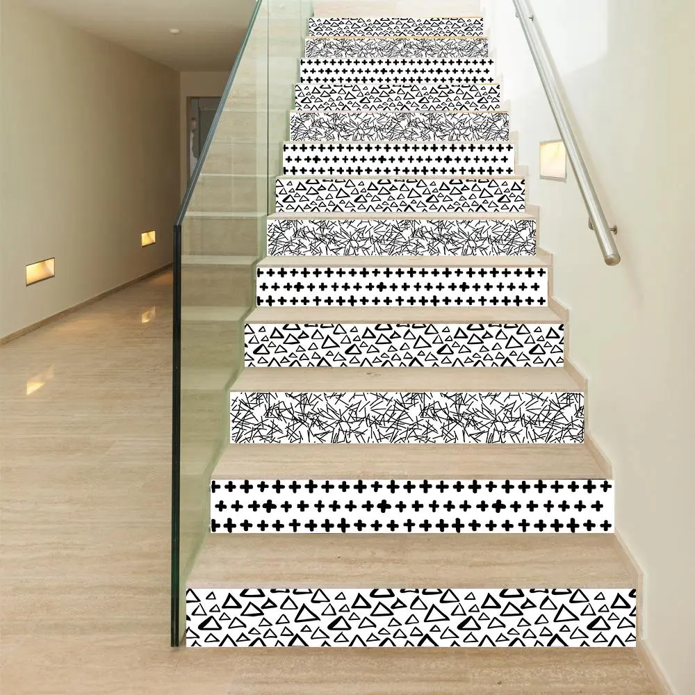 Geometric Pattern Stair Sticker, 13pcs/set Waterproof Self Adhesive Stair Sticker, Removable Wall Sticker for Home Decor