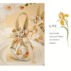 Floral Canvas Drawstring Pouches, 10pcs Cotton Jewelry Organizers for Beads & Accessories, Ideal for DIY Crafts & Gifts