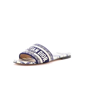 Pre-owned Christian Dior Women's Dway Flat Sandals Embroidered Canvas by Rebag