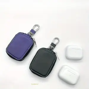Durable PU Leather Zippered Earbud Protective Pouch with Detachable Metal Clip - Anti-Drop Protection Storage Bag for Wireless Earphones