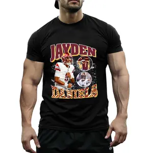 Washington Jaden Daniels Fan-Inspired T-Shirt - 100 Cotton, Smooth, Machine Washable, Black with Colorful Accents, Casual Round Neck
