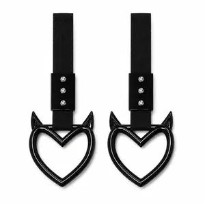 2 PCS Black Devil Heart Handle Strap  Car Accessories Drift Charm Hanging Ring Exterior Keychain Decoration