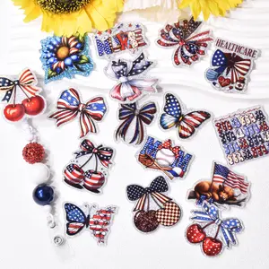 Mix different styles 20pcs Patriotic glitter acrylic Red white and blue Star elements Flatback, 4th of July Independence Day for DIY Charm Crafts, Badge Reels, Hair Additions