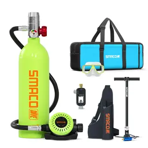 SMACO S400 1.0L Mini Scuba Tank Complete Diving Set With Bag Hand Pump Mask Adapter Mesh Bag DOT Certified Aviation Aluminum 5LBS Pony Bottle For Pool Snorkeling Offshore Dives Fixed Pressure Gauge Smooth Airflow Compact Lightweight Water Sports Gear