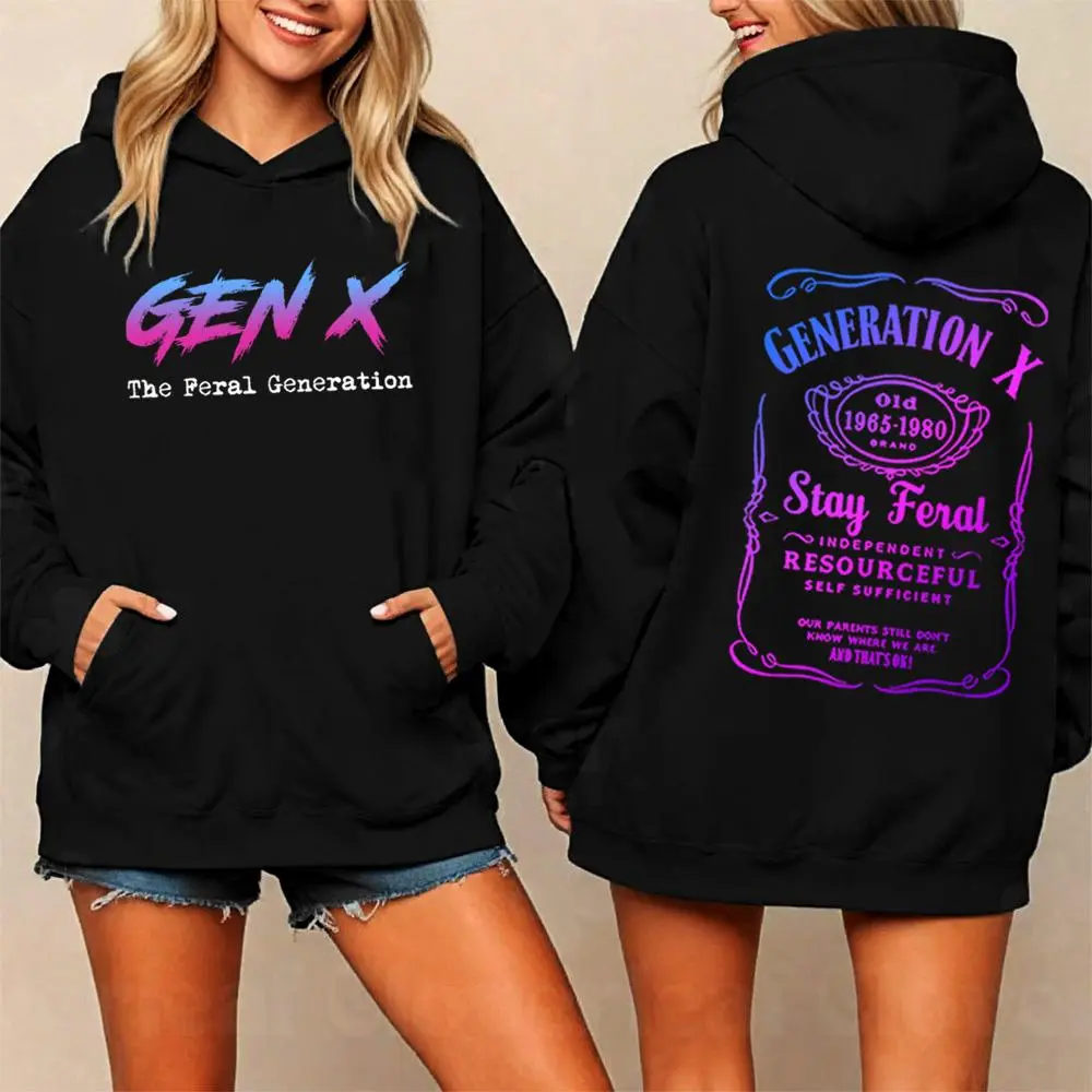 [Made in USA] Gen X Stay Feral Hoodie, Gen X Our Parents Still Don't Know Where We are Graphic Hoodie Casual Fleece Fabric Pullover Hooded Sweatshirt for Men and Women, Perfect Gift for Gen X Adults and Humor Streetwear Fans