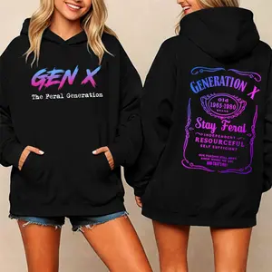 [Made in USA] Gen X Stay Feral Hoodie, Gen X Our Parents Still Don't Know Where We are Graphic Hoodie Casual Fleece Fabric Pullover Hooded Sweatshirt for Men and Women, Perfect Gift for Gen X Adults and Humor Streetwear Fans
