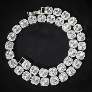 Fashionable and Elegant 13mm Square Tennis Chain for Men and Women Cuban Chain Hip Hop Jewelry Cuban Chain Necklace Valentine's Day Halloween Gift Jewellery Accessories