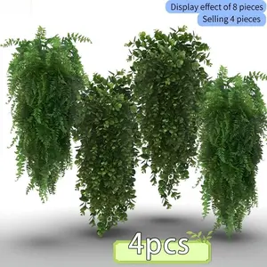 Set of 4 Large Faux Hanging Ferns, Fake Hanging Plants - Lifelike Green Leaves, Indoor/Outdoor Decoration for Home, Office, Porches - Sturdy Plastic, No Watering Required, Year-Round Decor, Fake Plant Decoration