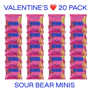 Valentine's Pack Low-Sugar Sour Candy Bear Minis - 20 Pack - Watermelon, Mango, and Lychee Fruit Flavors - Low Net Carb, Low Calorie, High Fiber - Keto & Diabetic Friendly - Natural Flavoring