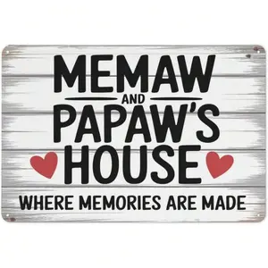 Memaw and Papaw's House Metal Sign 8*12 Inch – Vintage Family Wall Decor, Rustic Multi-Color Aluminum Tin Sign for Home, Living Room, Entryway, Grandparents House