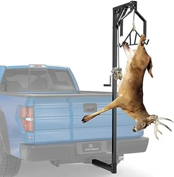 OEDRO 2" Trailer Hitch Mounted Deer Hoist, Adjustable Deer Lift Truck Hitch Game Hunting Hoist with 360 Degree Winch Lift and Gambrel Set,500lbs,Black