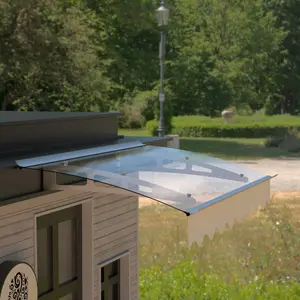 Door Window Awning Made of 0.137 Inch Thick Crystal Solid Polycarbonate Sheet and Aluminum Alloy with Valance 47" x 34"  for Wooden Wall House