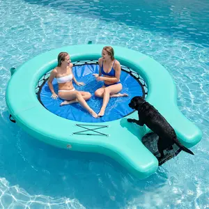 Water hammock with a ramp; inflatable circular float for adults and pets with a ladder; heavy-duty floating dock with a dog ramp and cup holders; sunbathing raft suitable for lakes, rivers, or boat parties summerwins