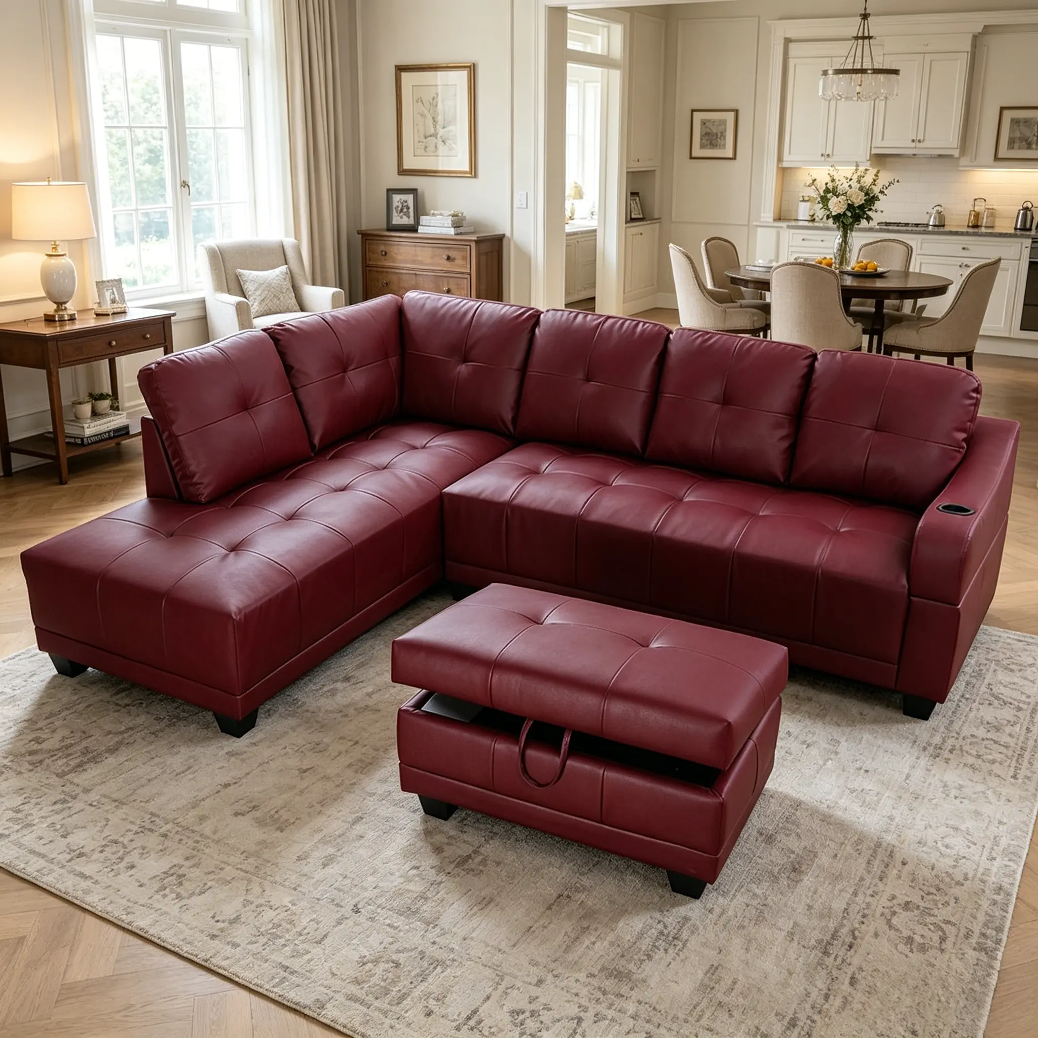 Red Semi PU Synthetic Leather 3-Piece Sofa Set with Fixed Arms, Sleek Waterproof Durable Upholstery, Stain-Resistant Easy-to-Wipe-Clean, Rustic Bold Stylish Focal Point for Modern Living Rooms, Assembly Required Indoor Sofa Furniture