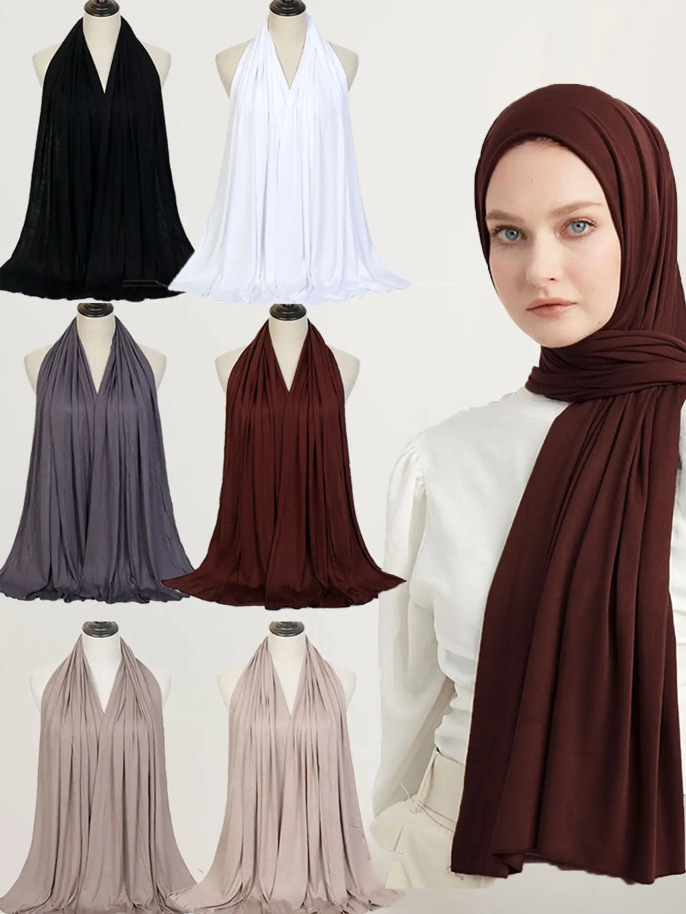 6-Piece Women's Elegant Woven Headscarves Set, Solid Color Fabric, Moderate Thickness, All-Season Stylish Accessory for Daily Use & Gifts