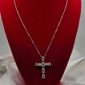 Luxury Silver Moissanite Ice Cross Necklace