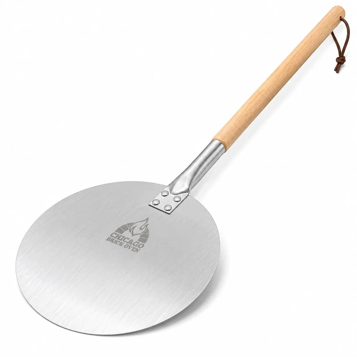 Pizza Turning Peel 9 Inch, Round Aluminum Pizza Turner with 31.5" Detachable Wooden Handle & Leather Strap, Pizza Peel for Outdoor & Wood Fired Pizza Ovens