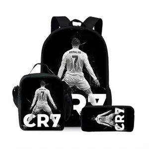 CR7 Printed Backpack Lunch Bag Pencil Case 3 pieces Set Suitable for School, Sports, Camping, Travel, for Teenagers
