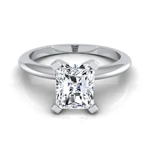 Classic Low Base Solitaire Radiant Engagement Ring Setting in Platinum