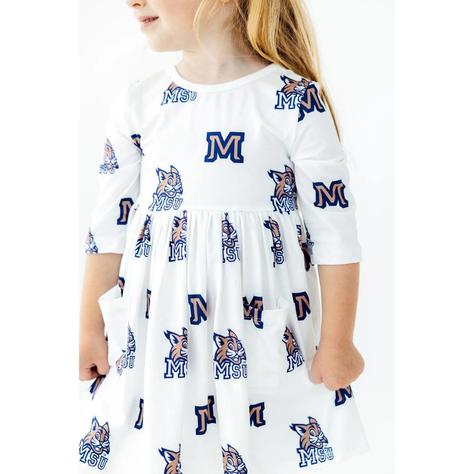 Montana State University White Bobcat 3/4 Sleeve Pocket Twirl Dress