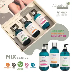 Aquatural Organic Three Piece Gift Set Body Wash Lotion & Hand Soap 16.9 FL Oz Eco Certified Natural Skincare Routine