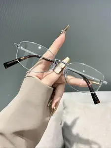 Women's Geometric Metal Frame Eyeglasses, Stylish Square Frames, Daily Versatile Decorative Flat Lens Eyewear, Stylish and Comfortable Fashion Accessory