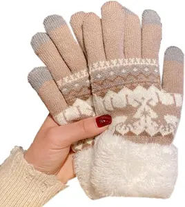 Fluffy Winter Gloves Women Lovely Warm Gloves Thickened Cycling Knitted Gloves Cold Proof Knitting Wool Gloves