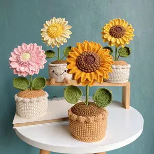 Sunflower Crochet pot, Handmade Positive flowers Ornament, decoration, Get Well, Cheer Up, Birthday Graduation Gift for Dad Sunflower Lover