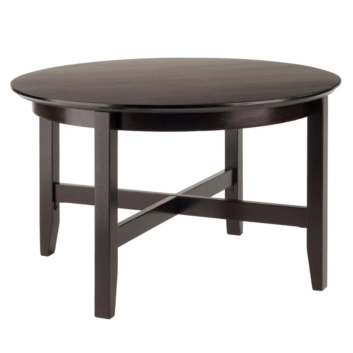 Winsome Wood Outdoor Patio Round Coffee Table - 18.1"h x 30" Diameter, X Design Under Top, Dark Exterior, Easy Assembly, Space-Saving Furniture, Legs, Round Coffee Tables