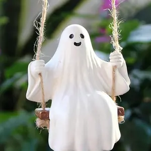 Halloween Swing Ghost Pendant Decor, Resin Sculpture, Car Mirror Hanging Ornament, Outdoor Garden Decoration, Fun Tree Hang Charm