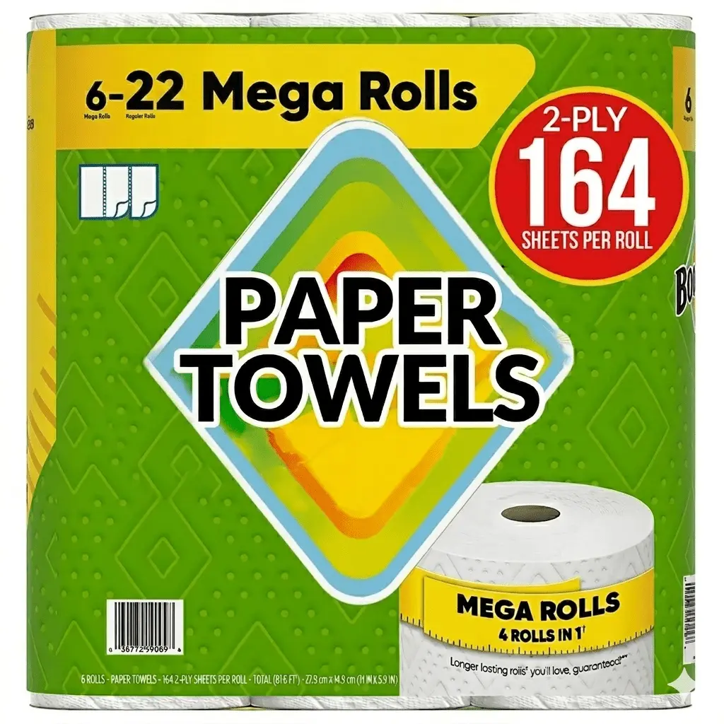6 ct. Premium Mega Roll Paper Towels, 164 sheets per roll, Best for Home and Everyday Use.