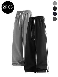2-pack men’s long pants, thickened straight-leg casual striped pants, trendy high-street versatile athletic striped long pants for men