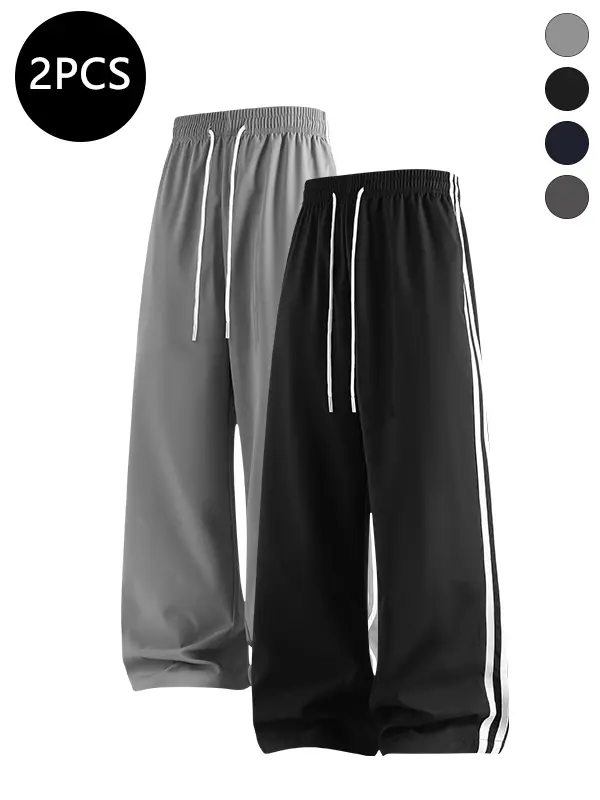 2-pack men’s long pants, thickened straight-leg casual striped pants, trendy high-street versatile athletic striped long pants for men
