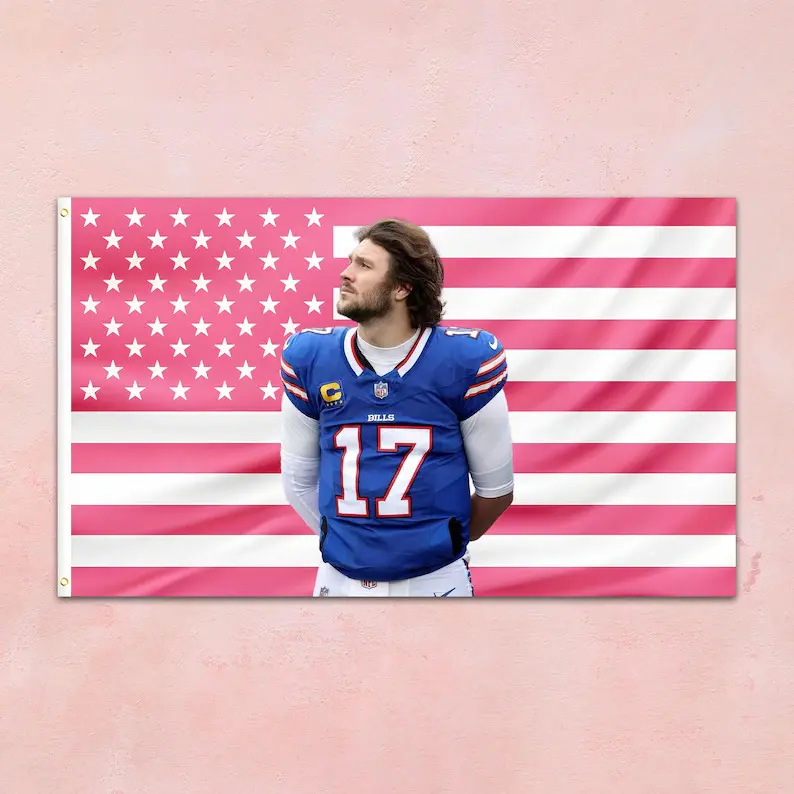Josh Allen Lightweight Blush Pink USA Flag Print Tapestry Wall Mural - Soft Texture Home Decor Wall Hanging for Sports Fans, Outdoor Use