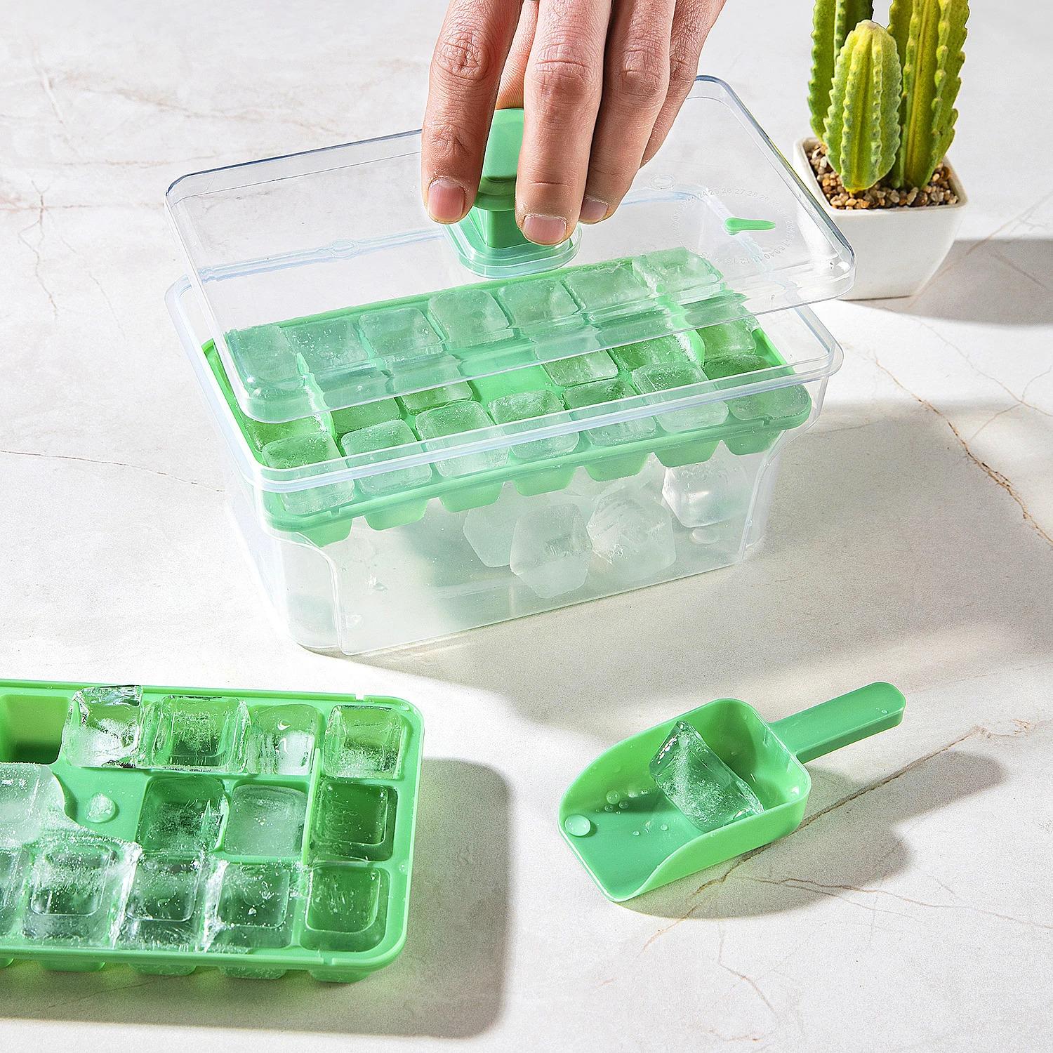 Summer savior: ice tray with lid and ice storage box, can make 68 ice cubes, easy to remove the ice cubes with a simple press.Perfect for holiday parties