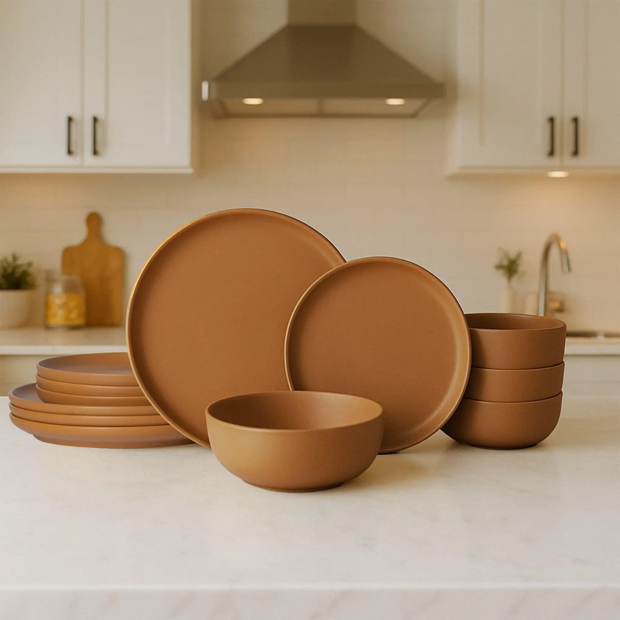 12-Piece Non-Toxic Stoneware Dinnerware Set – Microwave & Dishwasher Safe Plates and Bowls for Everyday Dining