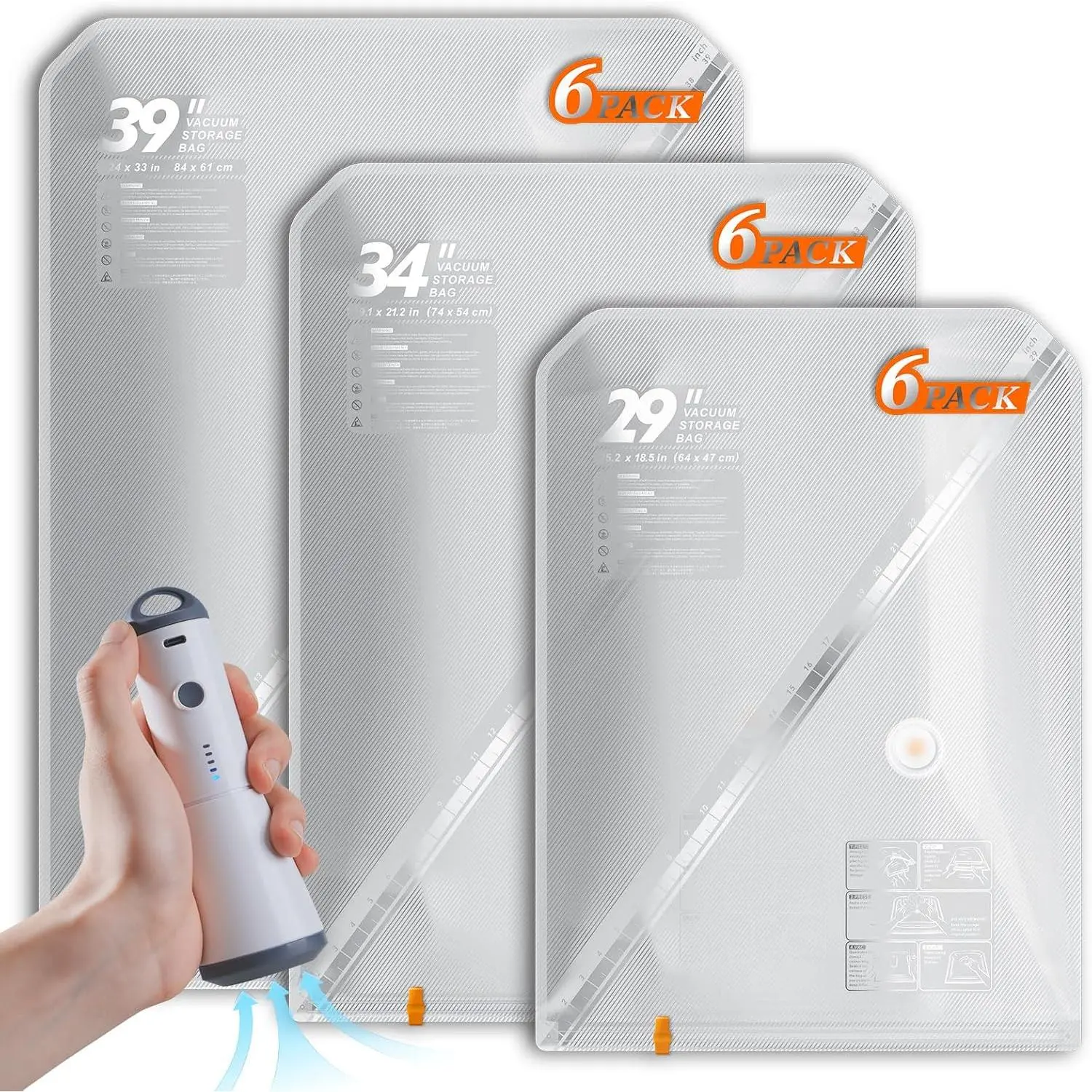 18 Pack Vacuum Storage Bags Set with Rechargeable Wireless Pump Large/Medium/Small Vacuum Seal Bags for Clothing Travel and Home, Compression Packing for Comforters, Blankets and Bedding