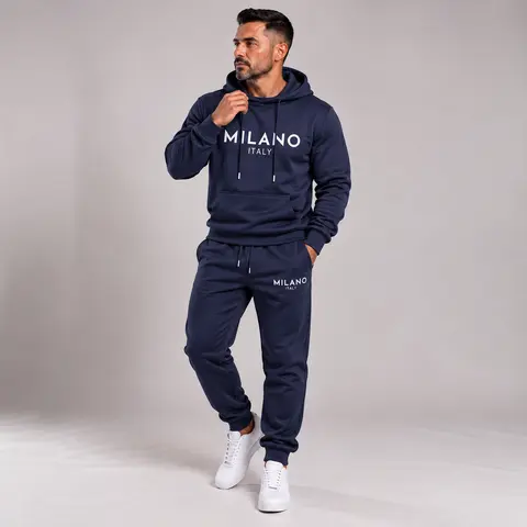 Men's Milano Printed Hoodie and Drawstring Sweatpants Set, Menswear, Casual Athletic Long Sleeve Hooded Jacket & Trousers for Fall & Winter, Men's Clothing for Daily Wear, Sportswear Indoor Outdoor, Tracksuit, Athleisure Summer Clothes