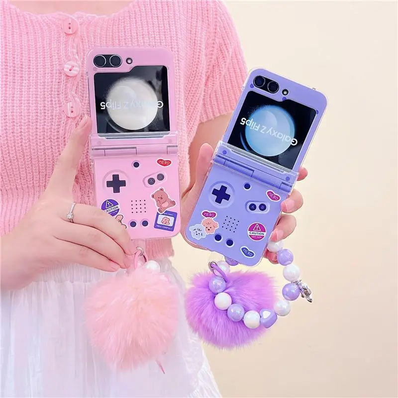 Cute Bracelet Phone Cases For Samsung Galaxy Z Flip 3 4 5 6 7 FE Hard Plastic PC Plush Case For Samsung Z Flip5 ZFlip5