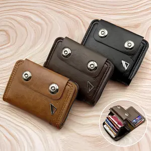 New Men's RFID Blocking Accordion Card Holder Double Buckle Wallet Large Capacity Coin Purse