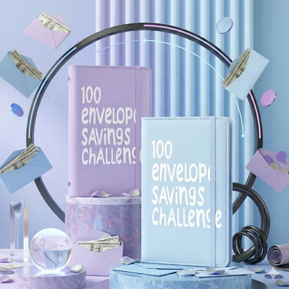 100 Envelope Savings Challenge Book - Save $5,050 in 100 Days! Motivational Money Saving Binder with Daily Tracker, Aesthetic Cash Envelope System for Budgeting & Habit Building