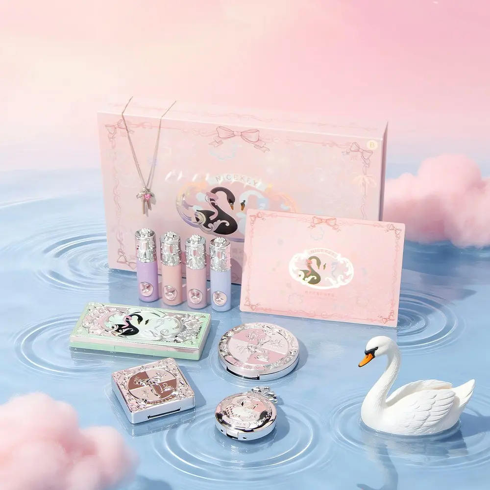 Pink Ballet Makeup Sets Gift Box | Full Set: Setting Powder, Blush, Contour, 10-Color Eyeshadow, 4 Matte Lip Muds, Necklace + Gift Bag & Card, Ideal Gift Cosmetics Kit, Beauty Kit, Makeup Bundle Box