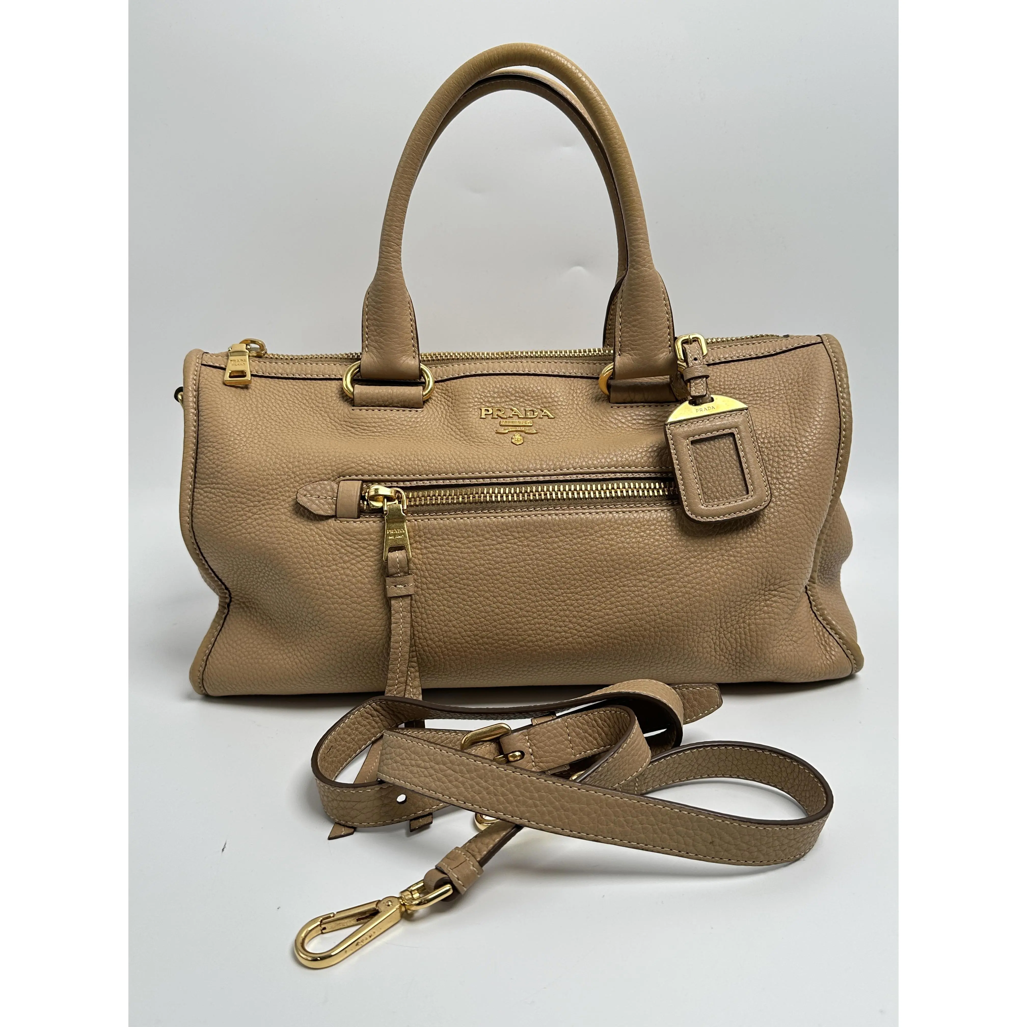 Pre-owned PRADA leather Shoulder Bags Vitello Daino Satchel Shoulder Bag Beige ZS025PR