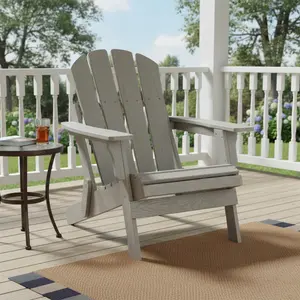 Folding Adirondack Chair Oversize Embossed Wooden Outdoor Chair with Pre-Assembled BackRest & SeatBoard, Wood Patio Chair for Garden Backyard Porch Pool Deck Firepit